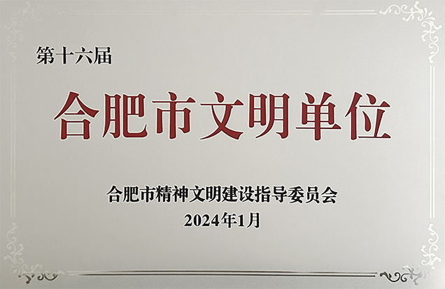 公司獲評“合肥市文明單位”榮譽稱號